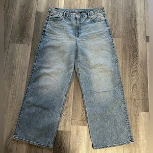 American Eagle Light Blue Sparkly Relaxed Straight Jeans - Size 16 Short